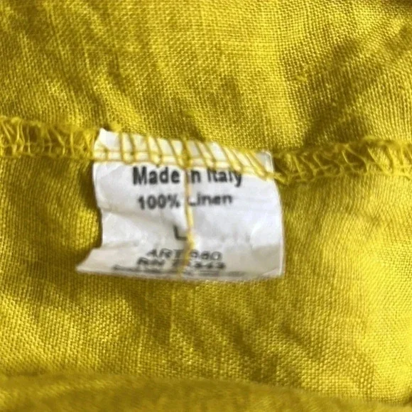 Terzo Millennio Italy Linen yellow Back Buttons Hi-Lo Blouse size large - Picture 4 of 4